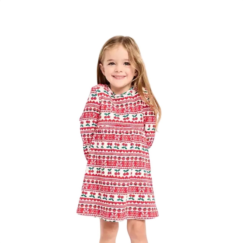 Old Navy Toddler Girls Red Waffle Knit Strawberry Cherry Heart Dress 2T NWT